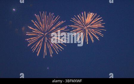 Fireworks in night sky Stock Photo