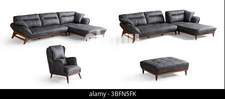 corner furniture set isolated on white background . corner sofa and armchair and coffee table Stock Photo