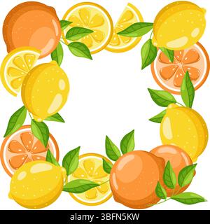 Citrus Frame with Oranges and Lemons Stock Vector