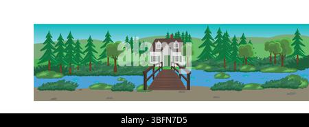 Cartoon hills and fields, nature panorama landscape background design Stock Vector