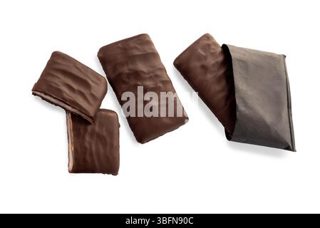 Mint chocolate thins, dark chocolate with peppermint flavoured filling isolated on white with clipping path included Stock Photo