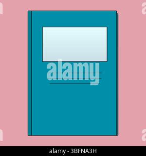 Minimalist flat cartoon style vector illustration of school notebook on pink background. For back to school stationery concept, education visual, educ Stock Vector