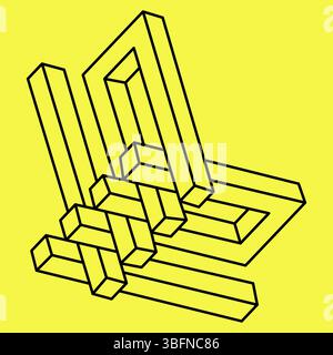 Impossible shape. Line design. Impossible figure. Optical illusion objects. Op art. Geometry.  Stock Vector