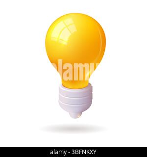 A bright yellow light bulb is gracefully floating in the air against a clean, white background, creating a captivating visual contrast Stock Vector