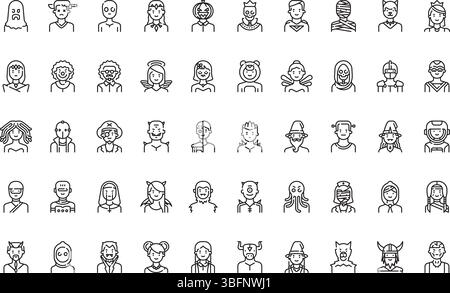 Halloween costume avatars icons icons Simple vector icon. Illustration symbol design template for web mobile UI element. Stock Vector