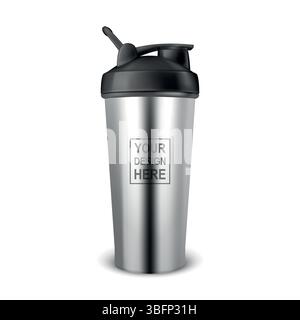 Vector 3d Realistic Shaker Bottle Mockup. Realistic Protein Shaker Bottle for Branding and Custom Design. Sport Shaker Bottle Vector Illustration for Stock Vector