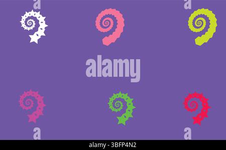 Bright colorful spiral swirl symbols on purple background for modern abstract vector set Stock Vector