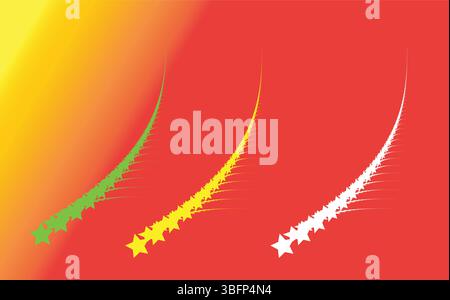 Colorful star comet trails with motion swirl effect on vibrant gradient red background Stock Vector