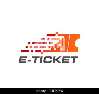 E ticket icon for digital pass or electronic entry check application, vector symbol. Digital E Ticket for entrance validation coupon or entry voucher and smart ticket for cinema or transport metro Stock Vector