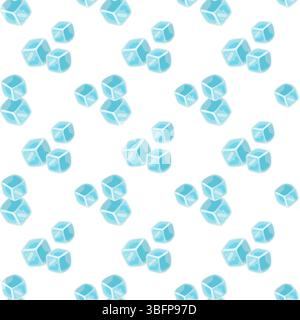 Seamless summer pattern with scattered ice cubes on white background. Cartoon vector background Stock Vector