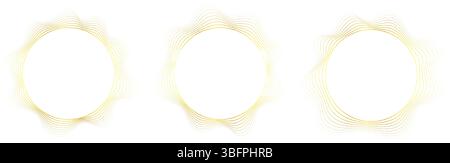 Abstract frame with wavy corners. Round border made with thin golden lines Stock Vector