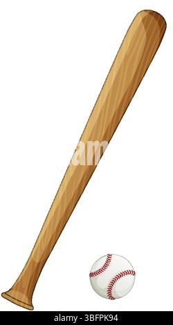 Vector illustration of a wooden baseball bat and ball. Clean lines, realistic texture, suitable for sports-themed designs Stock Vector