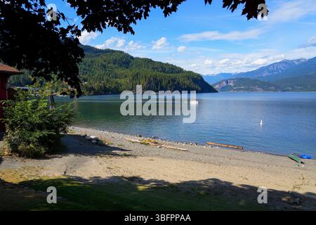 Beach of Kaslo, an ancient mining town located on the west shore of Kootenay Lake in British Columbia, Canada Stock Photo