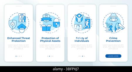 Benefits of physical security blue onboarding mobile app screen Stock Vector