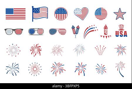 4th of July SVG Bundle, Fireworks SVG, Independence Day Svg, 4th of July Vector, 4th of July Fireworks Vector, 4th of July Elements Vector. Stock Vector