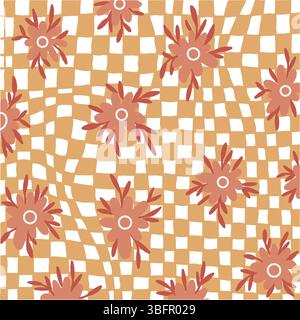 Psychedelic Checkerboard Pattern With Flowers Stock Vector