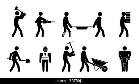 Set of stick figures, construction and repair, flat vector illustration. Stock Vector