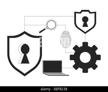Cybersecurity icons connected network line illustration concept Stock Vector