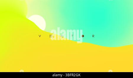 Desert dunes sunset landscape. Abstract background with dynamic effect. Creative design with vibrant gradients. 3D vector Illustration. Stock Vector