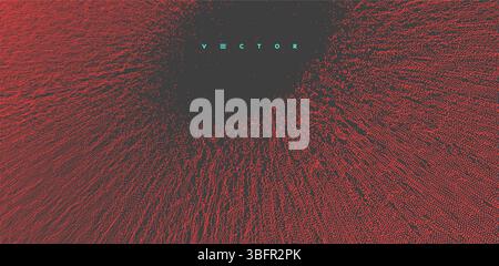 Small particles strive out of center. Array with dynamic particles. Abstract grid design. Vector illustration in technology style. Can be used for sci Stock Vector