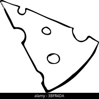 A piece of cheese. Vector graphics in doodle style, black and white hand-drawn illustration. Isolate on a white background. For packages and labels Stock Vector