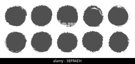 Set of round ink splatter frames, Vector grunge paint brushes in circle shape, Vector elements isolated on white Stock Vector