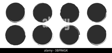 Set of round ink splatter frames, Vector grunge paint brushes in circle shape, Vector elements isolated on white Stock Vector