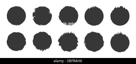 Set of round ink splatter frames, Vector grunge paint brushes in circle shape, Vector elements isolated on white Stock Vector