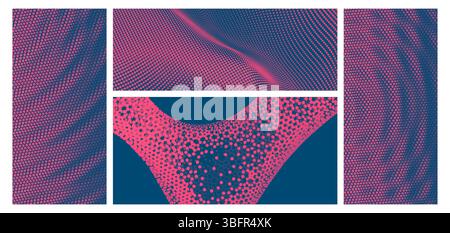 3D wavy background with ripple effect. Vector illustration with particle. 3D grid surface. Stock Vector