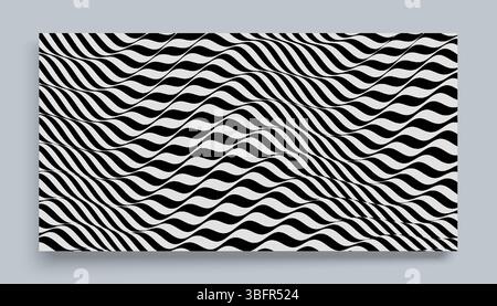 Black and white design. Pattern with optical illusion. Abstract striped background. Vector illustration. Stock Vector