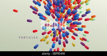 Array with dynamic emitted particles. Abstract background. 3d vector illustration. Stock Vector