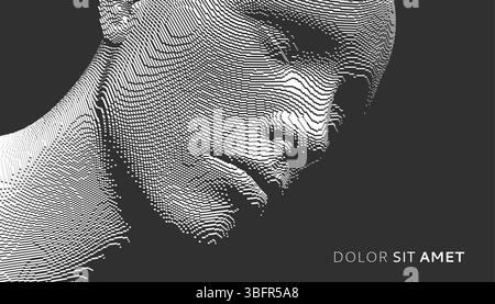 Abstract digital human head constructing from cubes. Minimalistic design for business presentations, flyers or posters. Technology and robotics concep Stock Vector