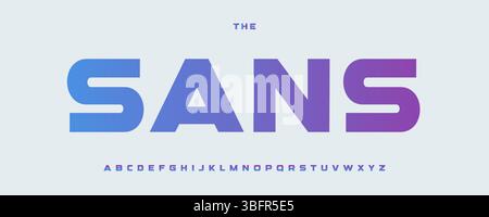 Modern bold sans serif alphabet, sleek gradient font, wide typeface for medical, tech, fintech, science logo and headline, digital UI typography Stock Vector