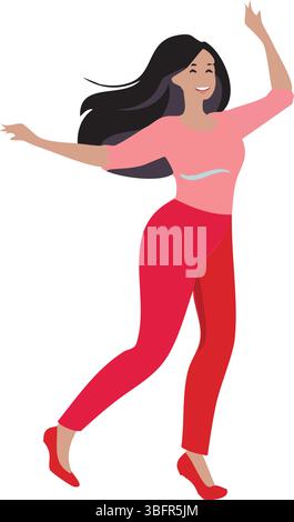 Dynamic Dancing Lady in Red Pants and Shoes | Vibrant Vector Illustration for Fashion & Dance Themes Stock Vector