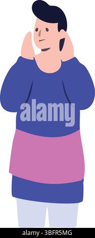Woman Making Calling Gesture in Pink & Ash Dress | Stylish Vector Illustration for Communication & Fashion Themes Stock Vector