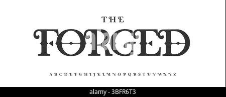 Forged alphabet, ornate knightly serif letters, vintage knightly font for heritage logo, headline and monogram. Chivalric flair typographic design Stock Vector