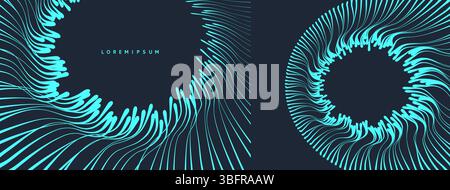 Blue magic portal hole made from many curved strips. Abstract energy vortex teleport. Virtual reality cyberspace. Design for banner, flyer, poster, co Stock Vector