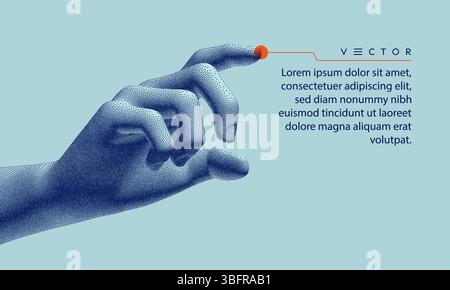 The hand presses the index finger on the button a virtual interface.  Technologies of the future. Connection structure. 3D vector illustration for sci Stock Vector