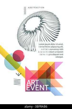 Art event invitation template. Composition of flat colorful shapes. Abstract transparency geometrical background. Cover design template. Vector for pr Stock Vector