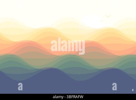 Blue abstract ocean seascape. Sea surface. Realistic landscape with waves. Nature background. Sunrise. Cover design template. 3d vector illustration f Stock Vector