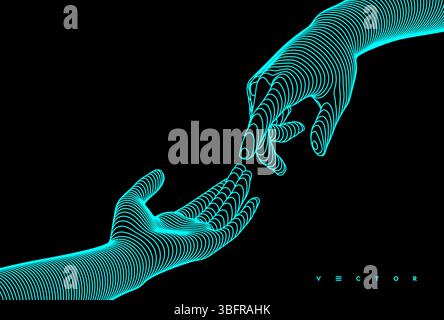 Hands reaching towards each other. Concept of human relation, togetherness or  partnership. 3D vector illustration. Can be used for advertising, marke Stock Vector