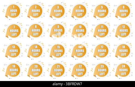 Speech bubble pattern. Repeated hour labels. Vector countdown icons. Orange white background. Stock Vector