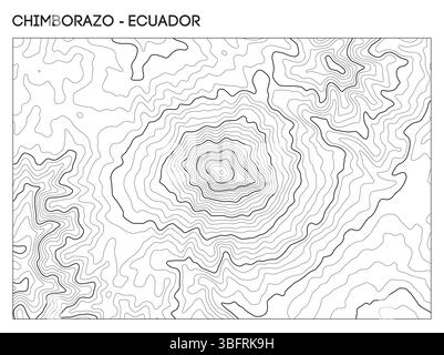 Topographic contour map of Chimborazo volcano in Ecuador showing peak elevation and surrounding. Contour lines vector terrain background. Stock Vector