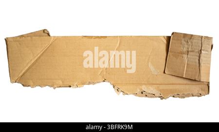 Ripped rectangular cardboard scrap on white background with clipping path Stock Photo