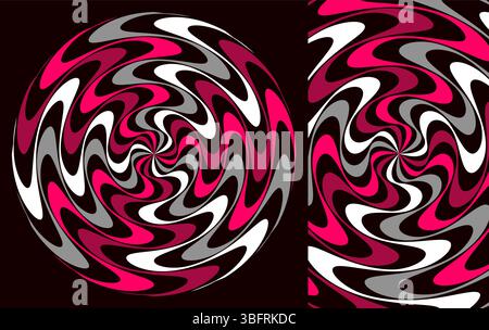 Striped circular figure. Emblems or geometric shapes. 3D wavy pattern with optical illusion. Abstract striped background. Cover design template. Vecto Stock Vector