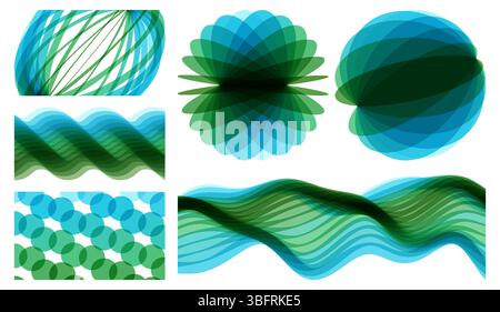 Abstract wavy geometrical background. Set of spheres. 3d vector elements made of various overlapping elements. Cover design template. Illustration for Stock Vector