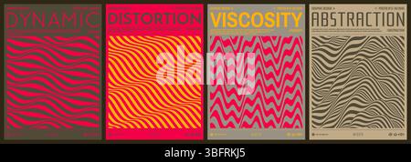 3D wavy pattern with optical illusion. Glitch abstract background. Wavy pattern with optical illusion. Abstract striped background. Cover design templ Stock Vector