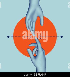 Hands reaching towards each other. Concept of human relation, togetherness or  partnership. 3D vector illustration. Design for banner, flyer, poster, Stock Vector