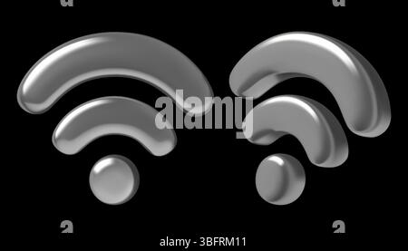 Wi-Fi silver 3D realistic icons on black background Stock Vector