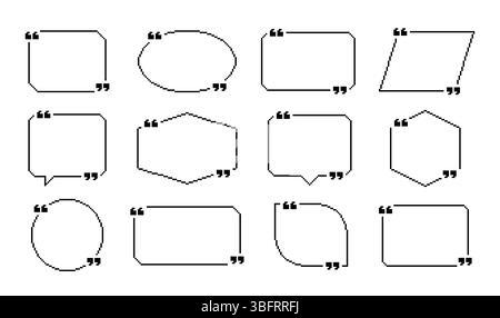 Set of pixel art speech bubbles and quote frames in different shapes isolated on white background. Vector illustration Stock Vector